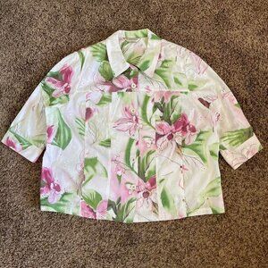 Alison Daley Floral Jacket 3/4 Sleeve Button Vintage Grandmacore Boho Indie